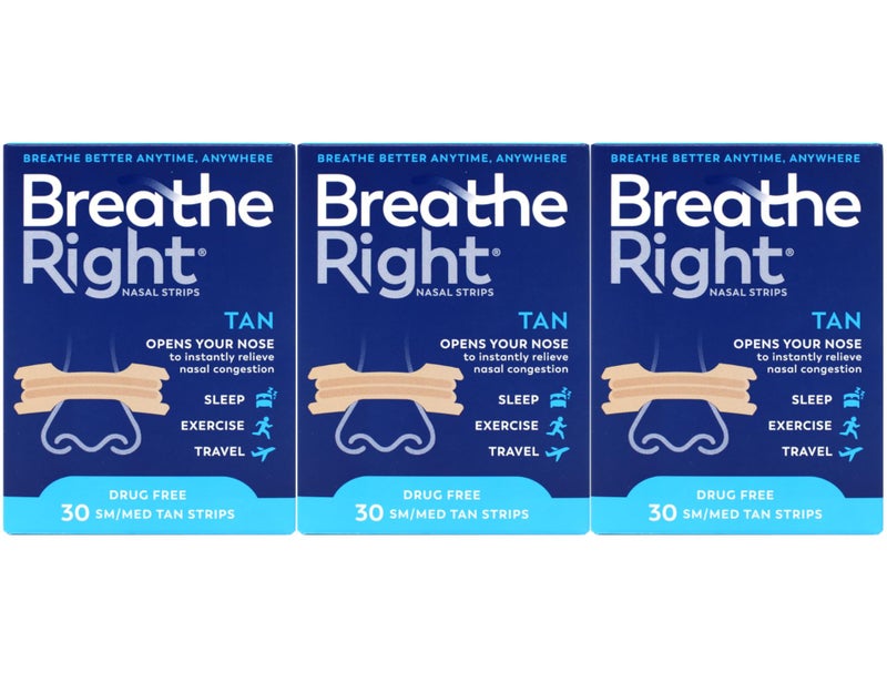 Breathe Right Nasal Strips Original Tan Small/Medium 30 ea (Pack of 3) - Image 1